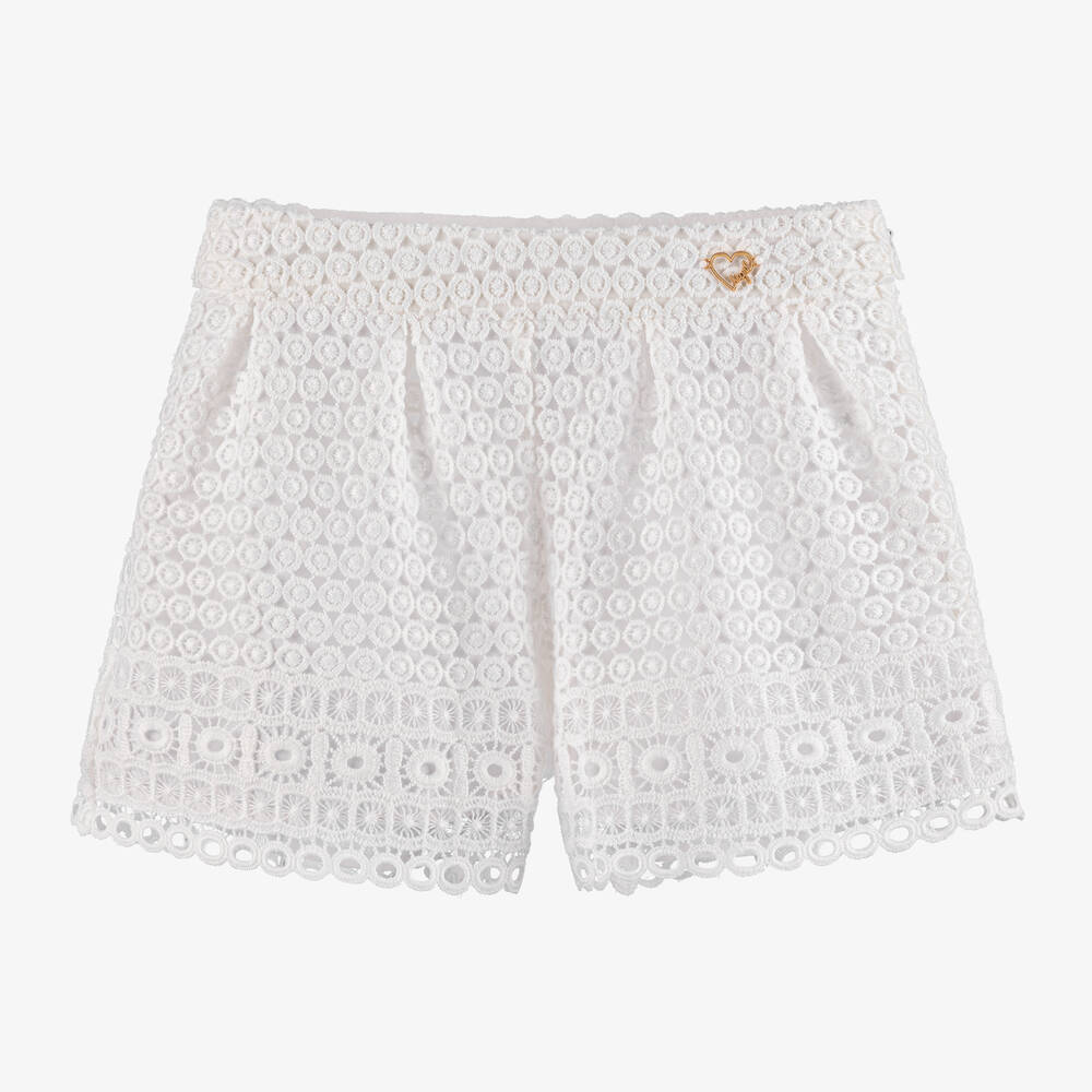Mayoral-Girls White Guipure Lace Shorts | Childrensalon Outlet