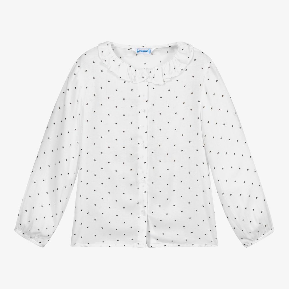 Mayoral - Girls White Hearts Blouse | Childrensalon