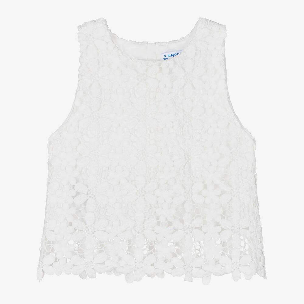 Mayoral - Girls White Lace Blouse | Childrensalon