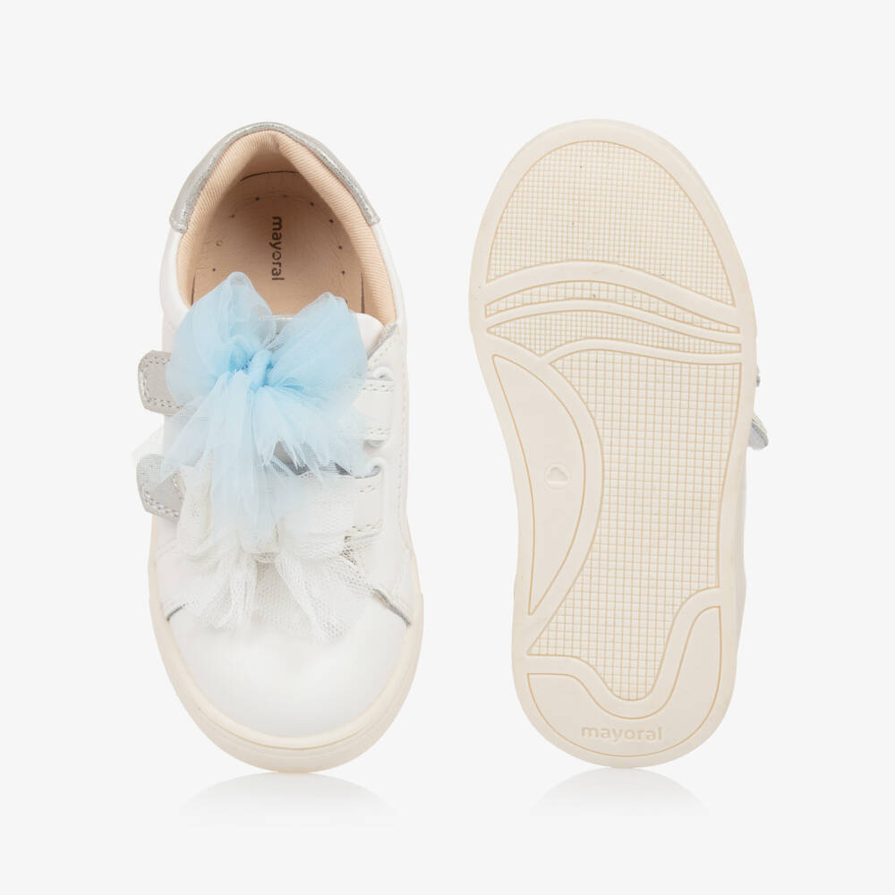 Mayoral-Girls White Leather & Blue Bow Trainers | Childrensalon Outlet