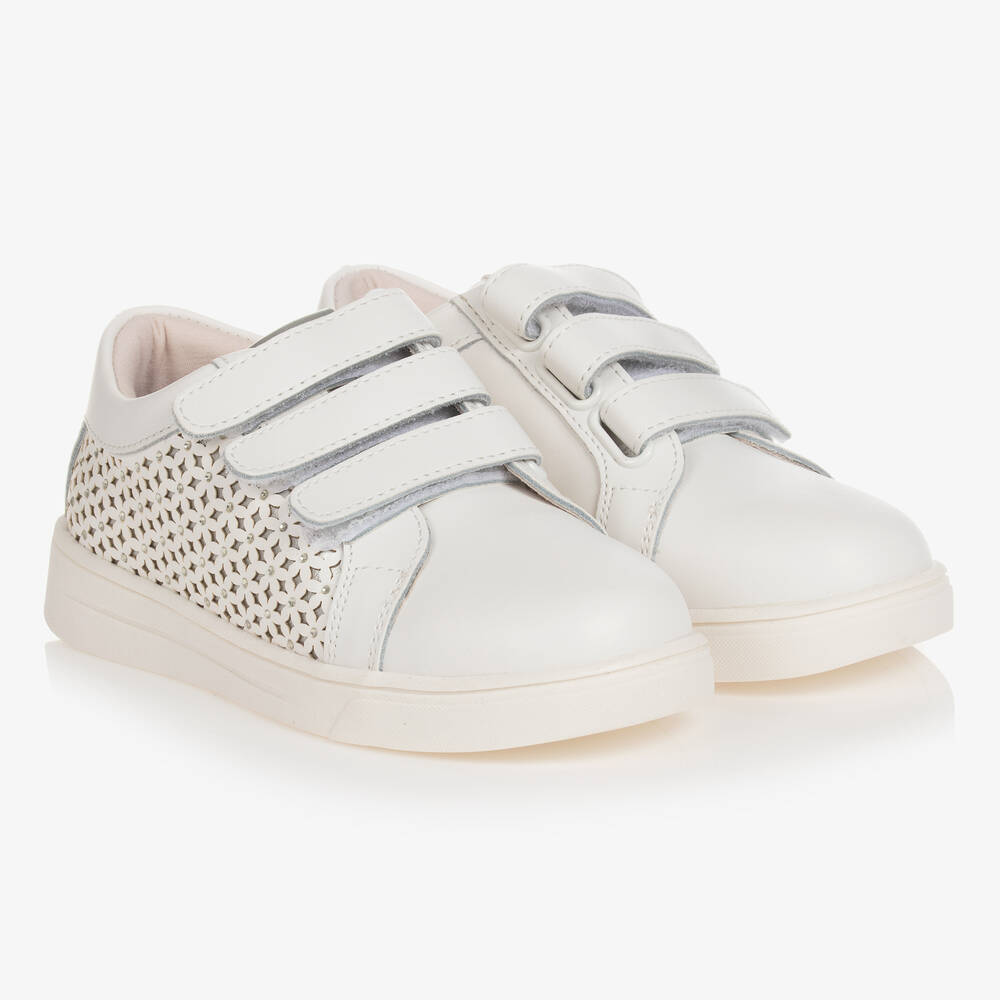 Mayoral - Girls White Leather Velcro Trainers | Childrensalon