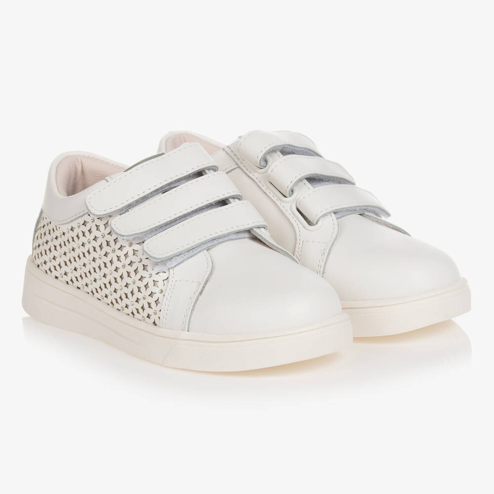 Mayoral Girls White Leather Velcro Trainers Childrensalon Outlet