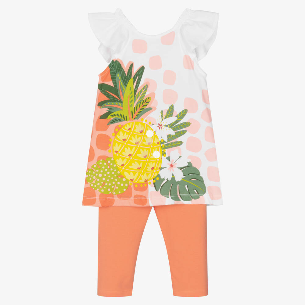 Mayoral-Girls White & Orange Cotton Leggings Set | Childrensalon Outlet