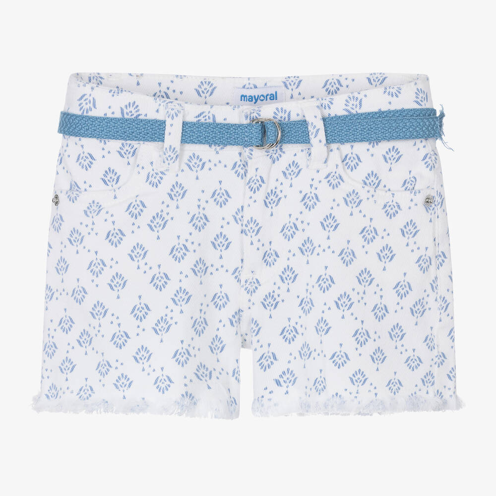 Mayoral-Girls White Patterned Twill Shorts  | Childrensalon Outlet