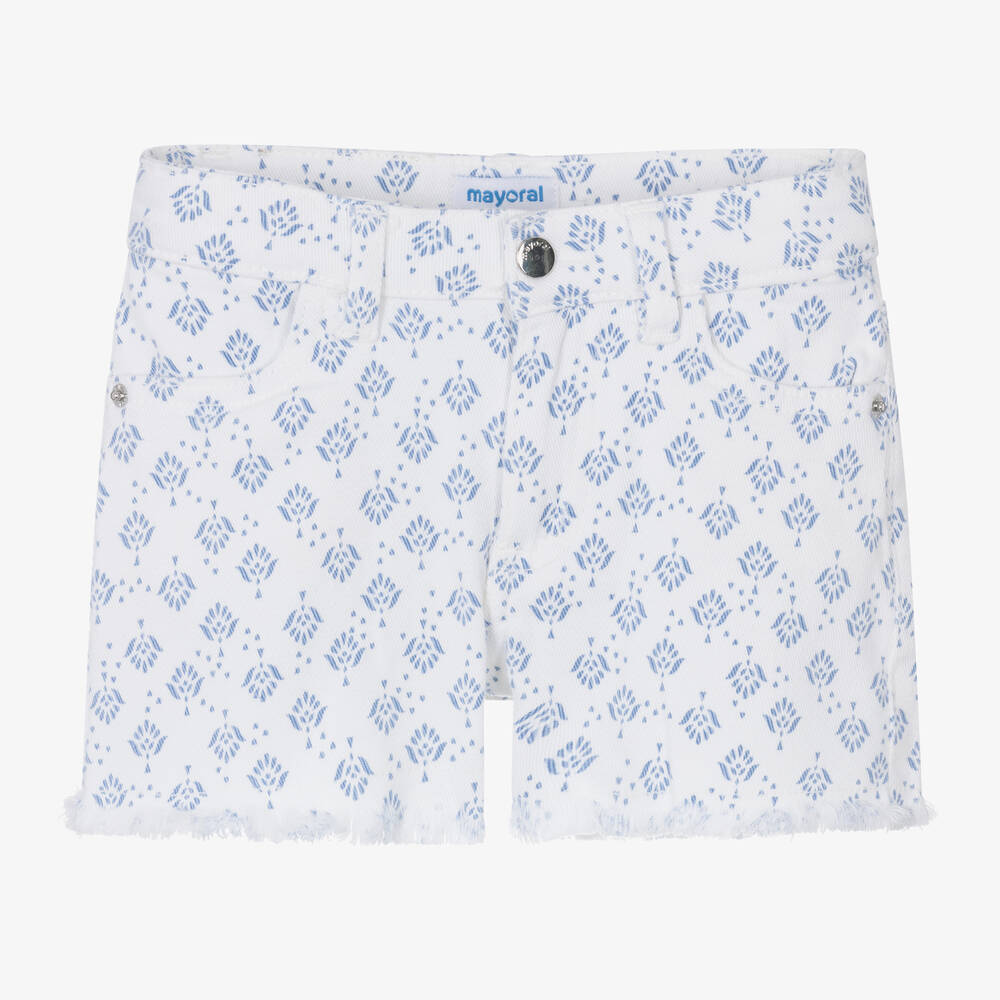 Mayoral-Girls White Patterned Twill Shorts  | Childrensalon Outlet