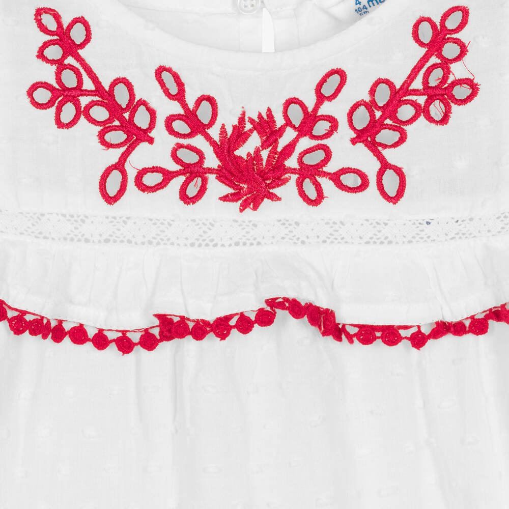 Mayoral-Girls White & Pink Cotton Blouse | Childrensalon Outlet