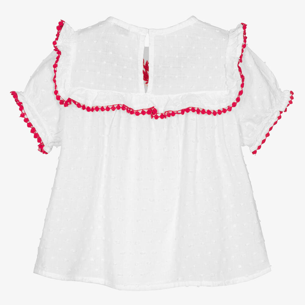 Mayoral-Girls White & Pink Cotton Blouse | Childrensalon Outlet