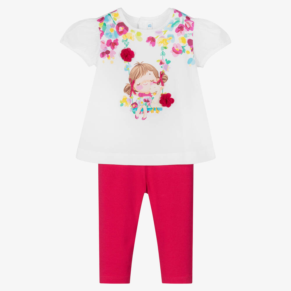 Mayoral - Ensemble legging coton blanc rose | Childrensalon