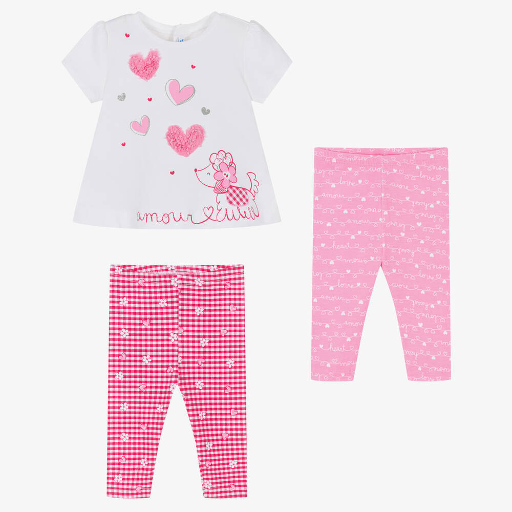 Mayoral - Baumwoll-Leggings-Set in Weiß/Pink | Childrensalon