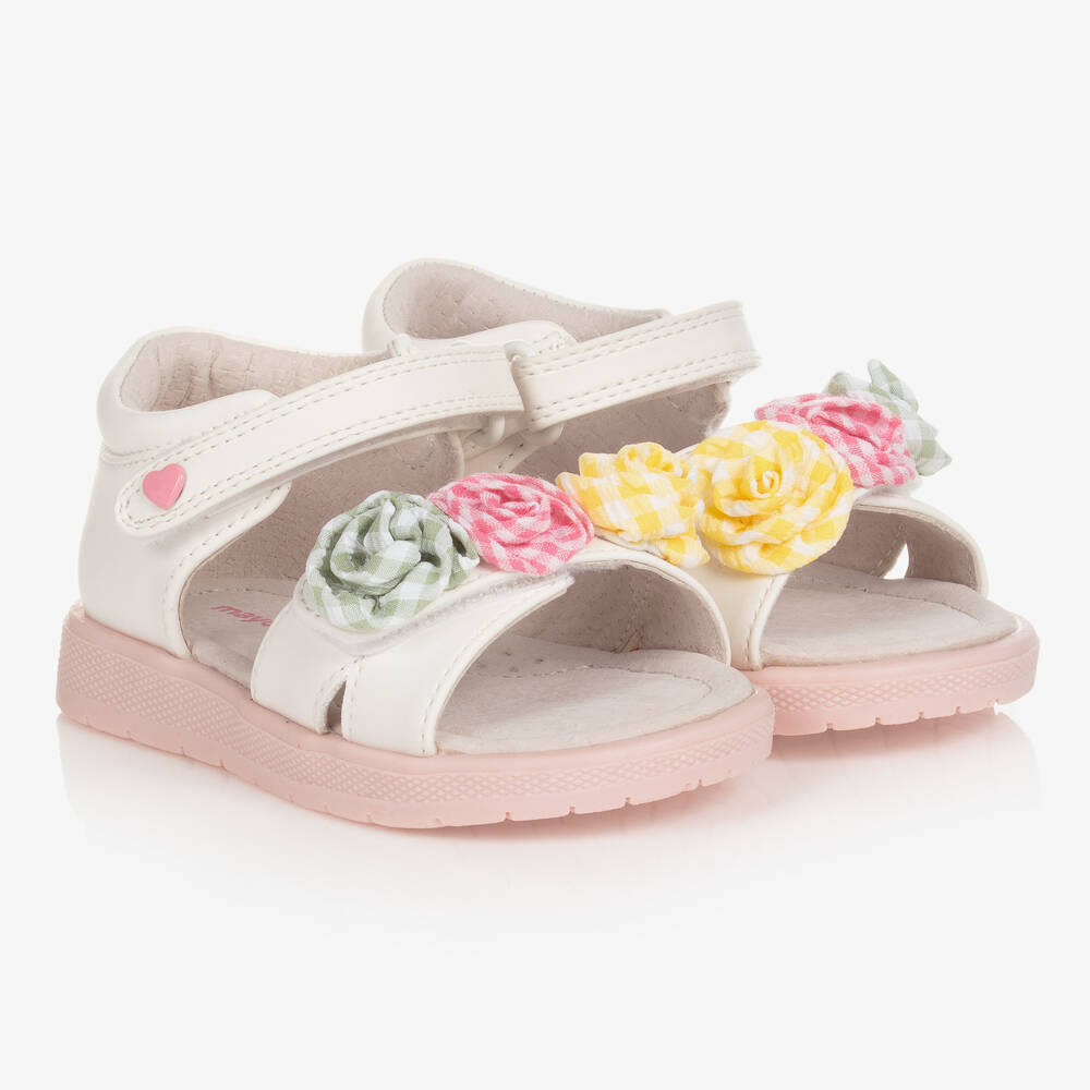 Mayoral - Girls White & Pink Faux Leather Sandals | Childrensalon