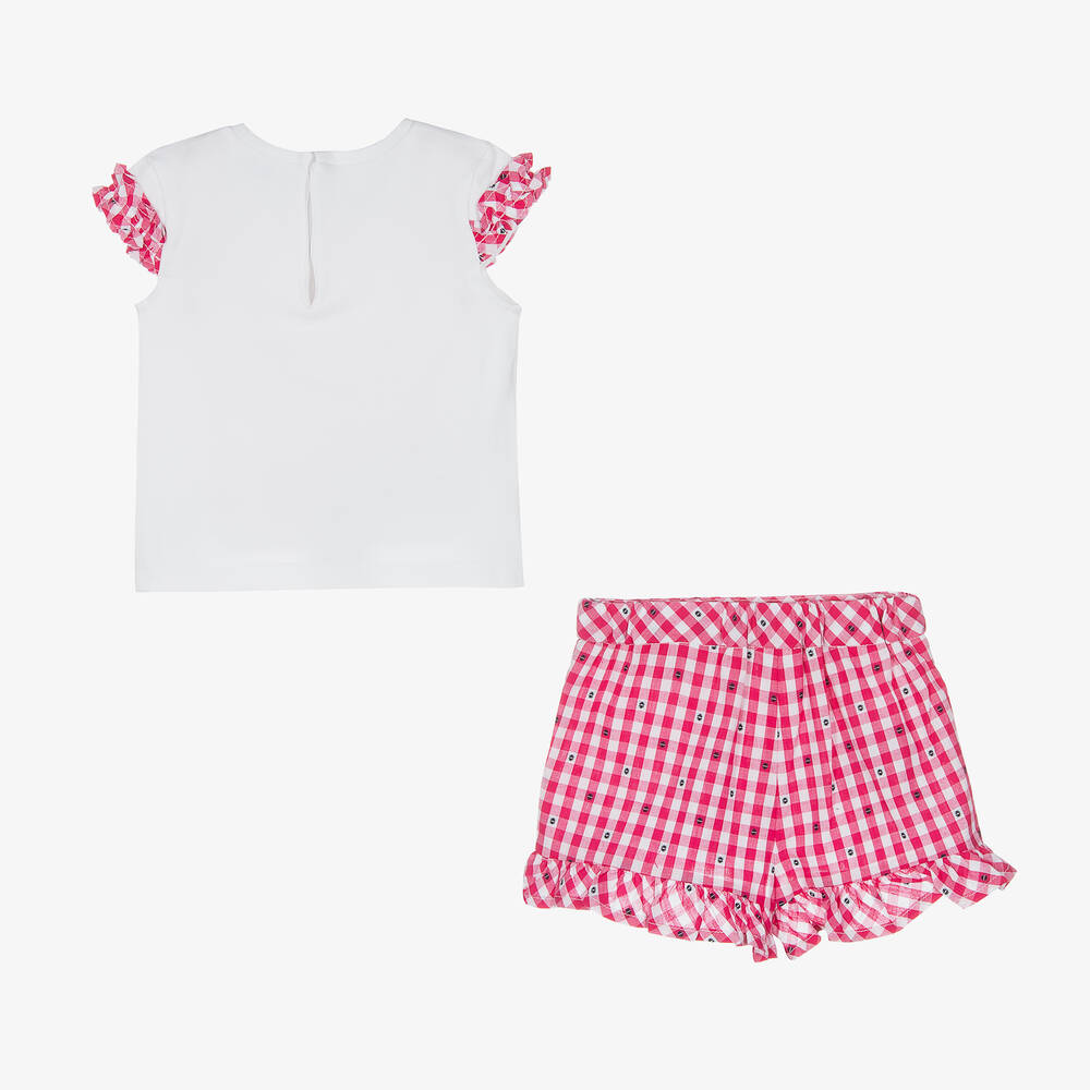 Mayoral-طقم شورت أطفال بناتي قطن جيرسي لون أبيض وزهري | Childrensalon Outlet