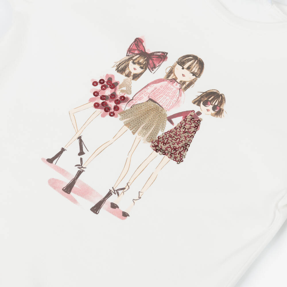 Mayoral-Girls White & Pink Sequin Tee | Childrensalon Outlet