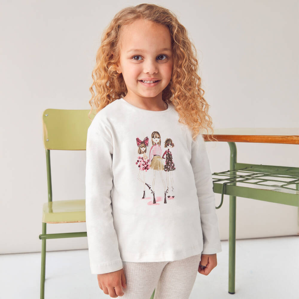 Mayoral-Girls White & Pink Sequin Tee | Childrensalon Outlet