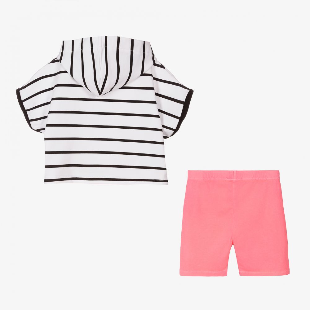 مايورال-طقم شورت قطن جيرسي لون أبيض وزهري للبنات | Childrensalon Outlet