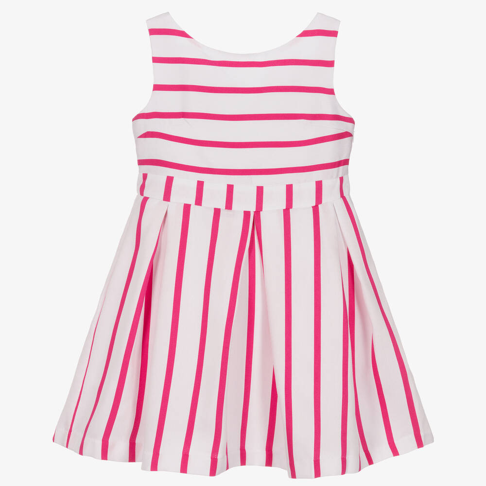 Mayoral - Girls White & Pink Striped Dress | Childrensalon