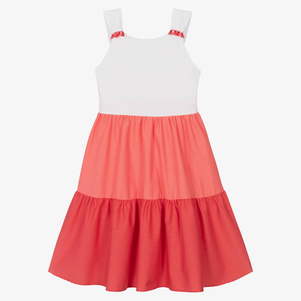 Mayoral - Girls White & Pink Tiered Dress | Childrensalon