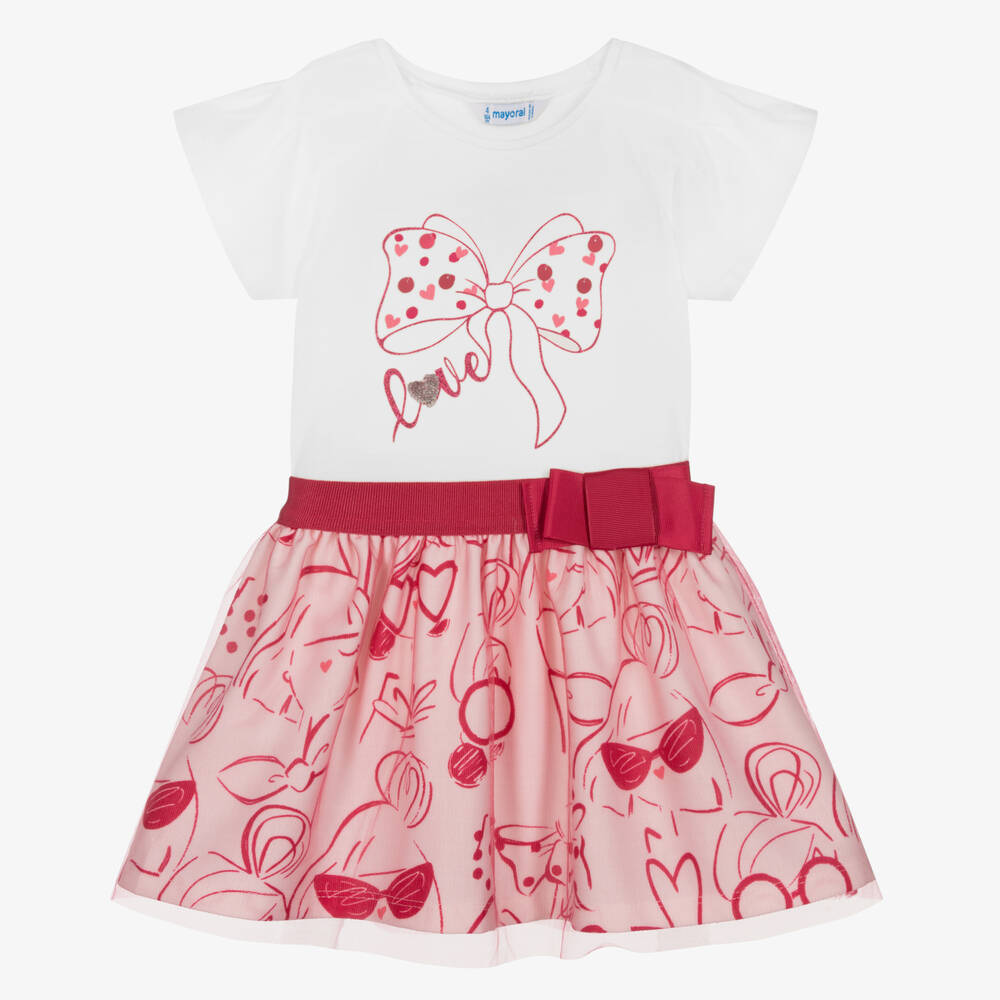 Mayoral - Girls White & Pink Tulle Skirt Set | Childrensalon