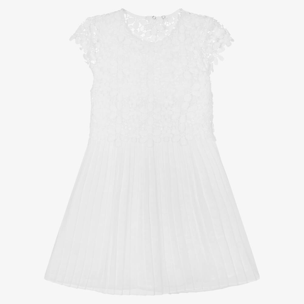 Mayoral - Белое плиссированное платье с кружевом | Childrensalon