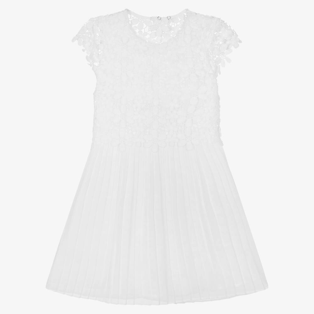 Mayoral-Girls White Pleated Lace Dress | Childrensalon Outlet