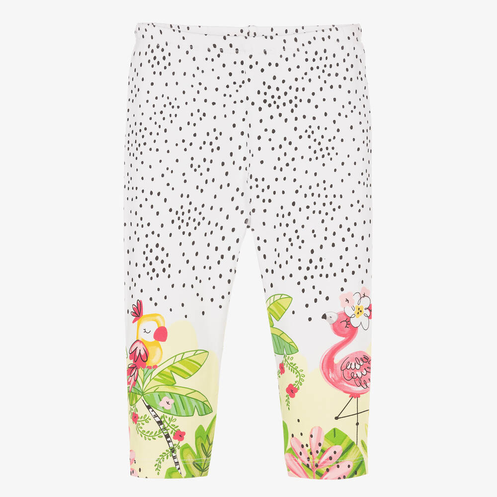 Mayoral - Legging blanc en coton à pois fille | Childrensalon