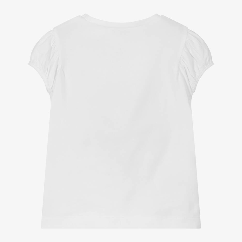 Mayoral-Girls White Puff-Sleeve Cotton Tee | Childrensalon Outlet