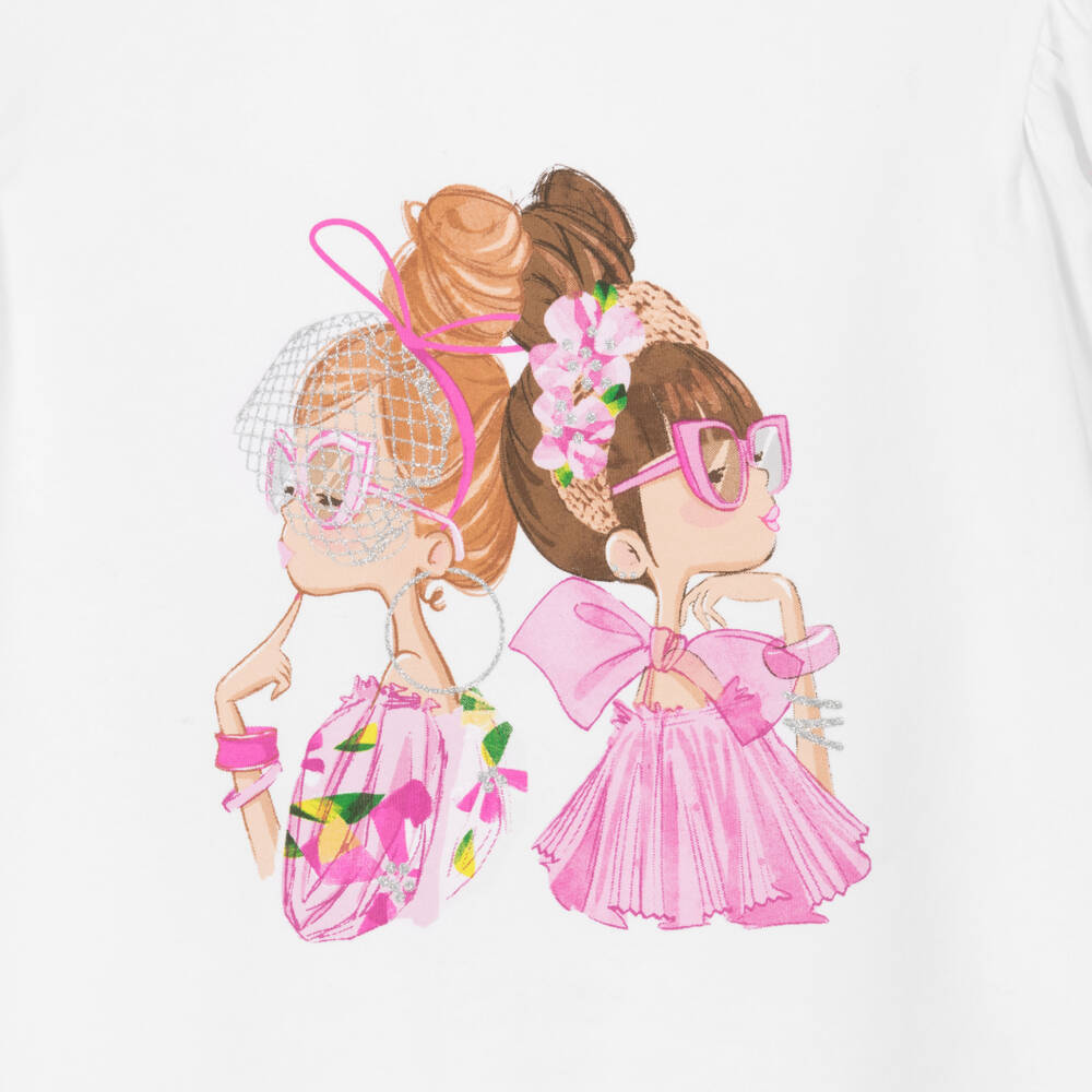 Mayoral-Girls White Puff-Sleeve Cotton Tee | Childrensalon Outlet