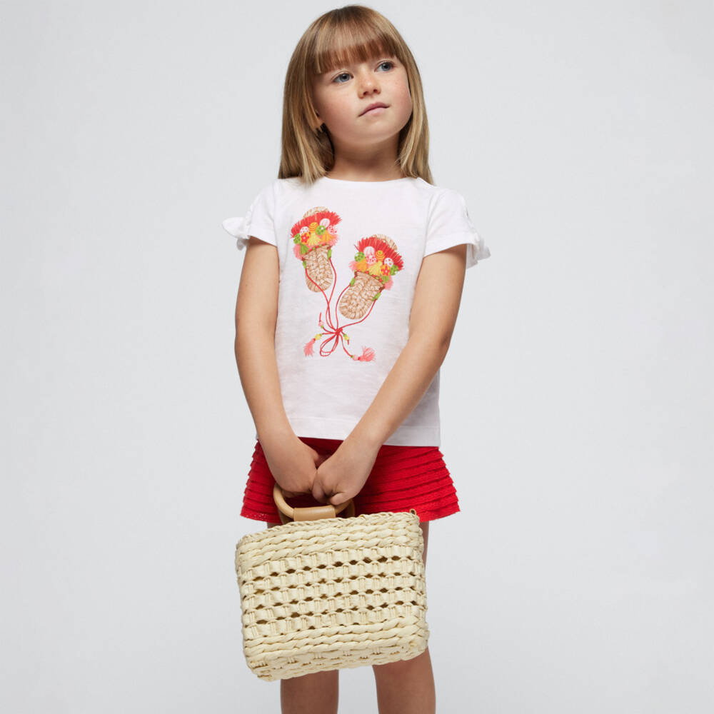 Mayoral-Girls White & Red Frilled Shorts Set | Childrensalon Outlet