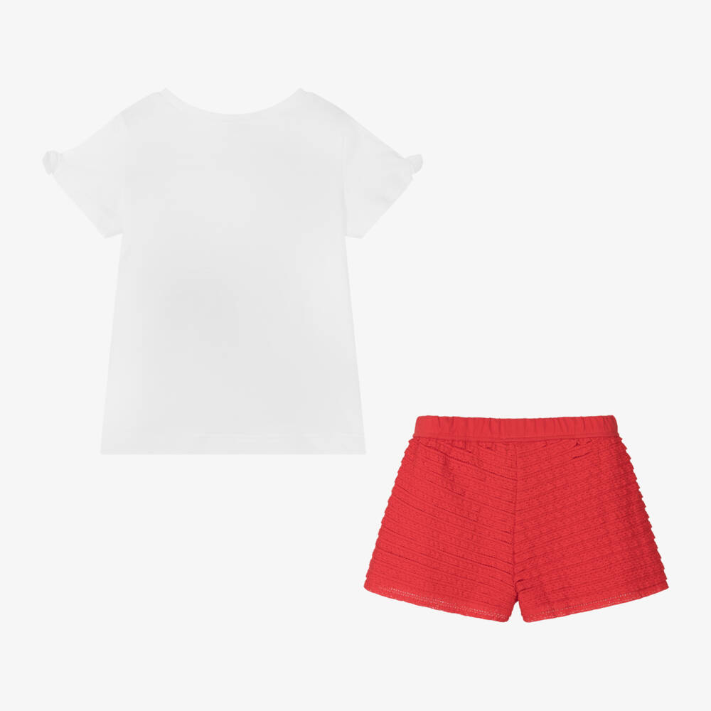 Mayoral-Girls White & Red Frilled Shorts Set | Childrensalon Outlet