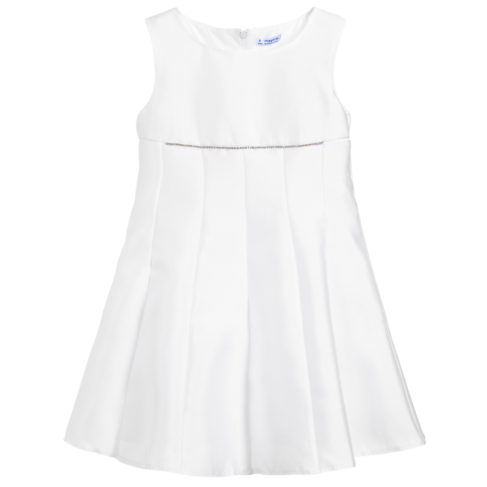 Mayoral - Girls White Satin Dress | Childrensalon