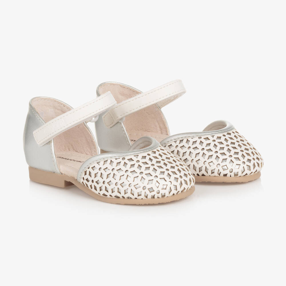 Mayoral - Girls White & Silver Cut-Out Pumps | Childrensalon