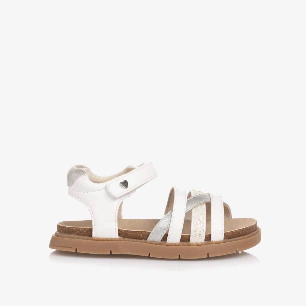 Mayoral-Girls White & Silver Glitter Faux Leather Sandals | Childrensalon Outlet