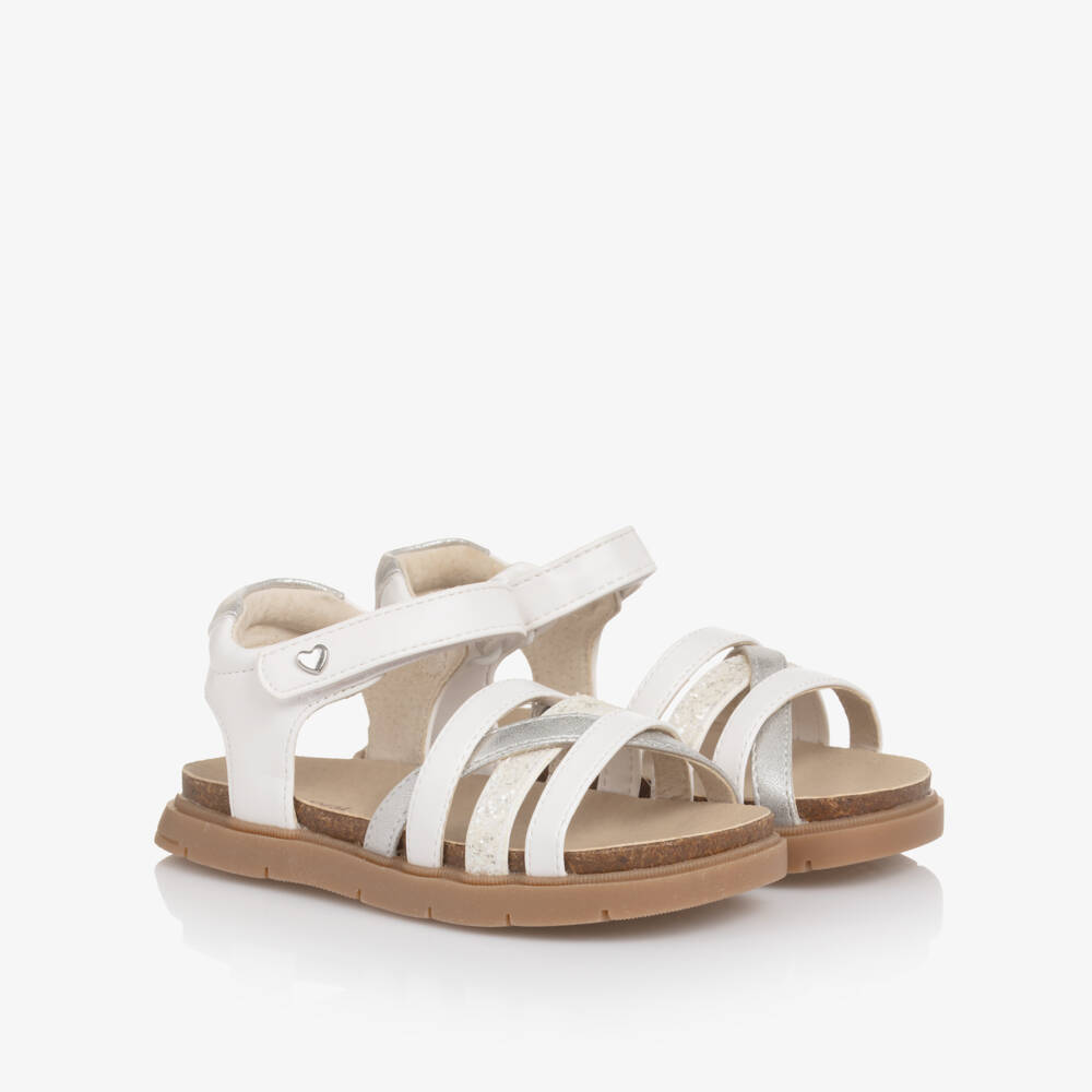 Mayoral-Girls White & Silver Glitter Faux Leather Sandals | Childrensalon Outlet