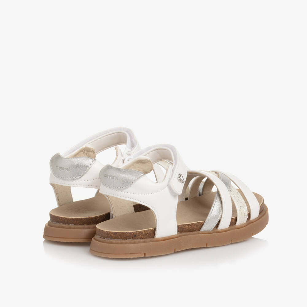Mayoral-Girls White & Silver Glitter Faux Leather Sandals | Childrensalon Outlet