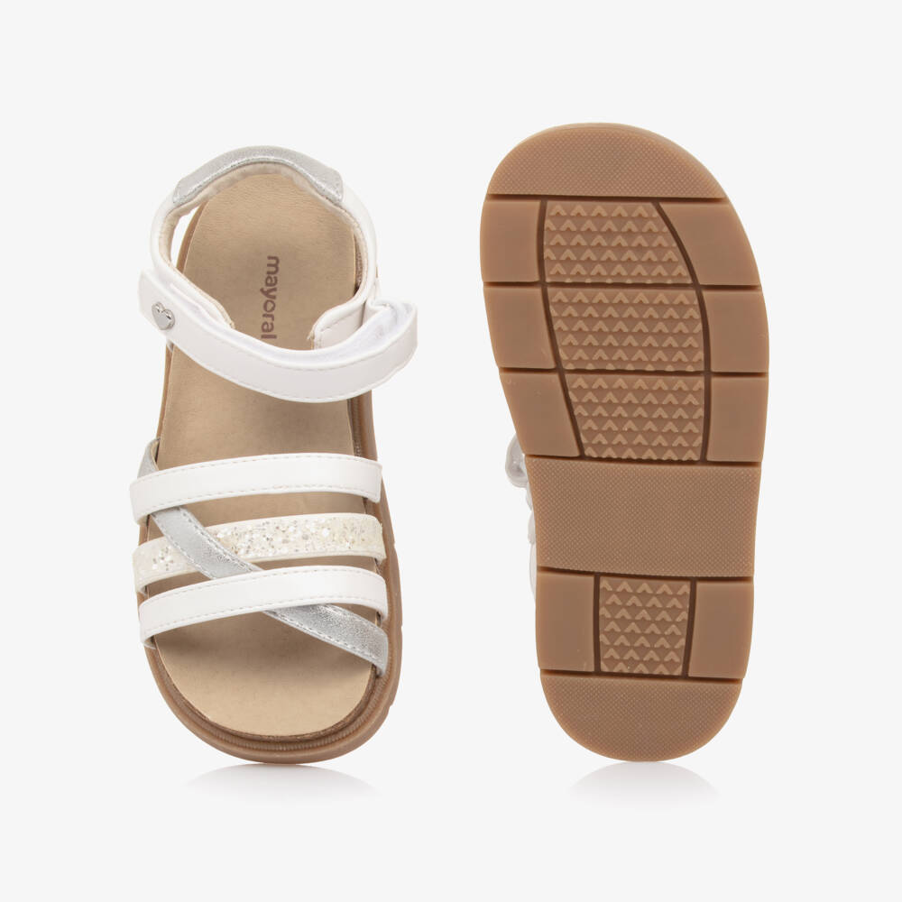 Mayoral-Girls White & Silver Glitter Faux Leather Sandals | Childrensalon Outlet