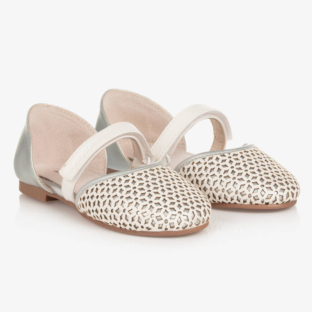 Mayoral - Girls White & Silver Patterned Shoes | Childrensalon