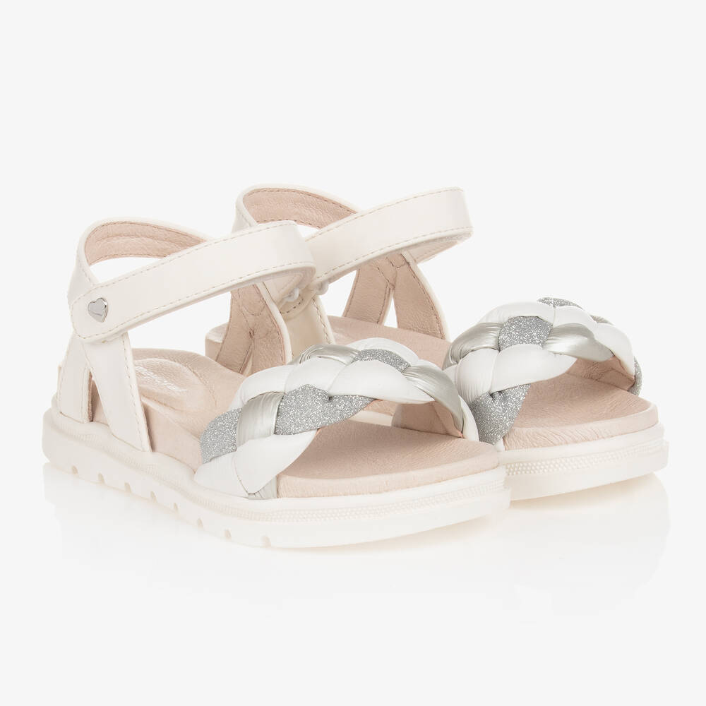 Mayoral - Girls White & Silver Plaited Sandals | Childrensalon