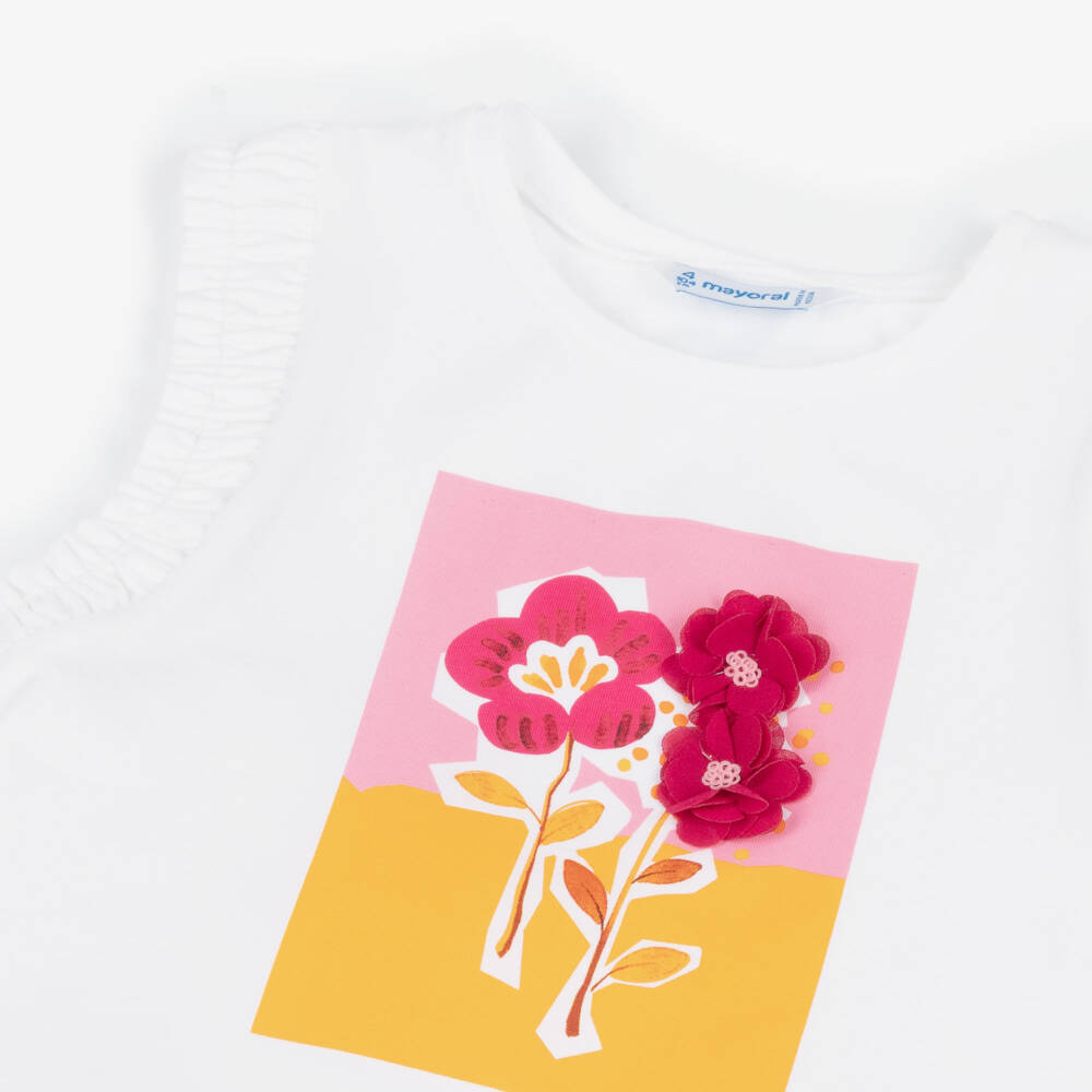 Mayoral-Girls White Sleeveless Flower Top | Childrensalon Outlet