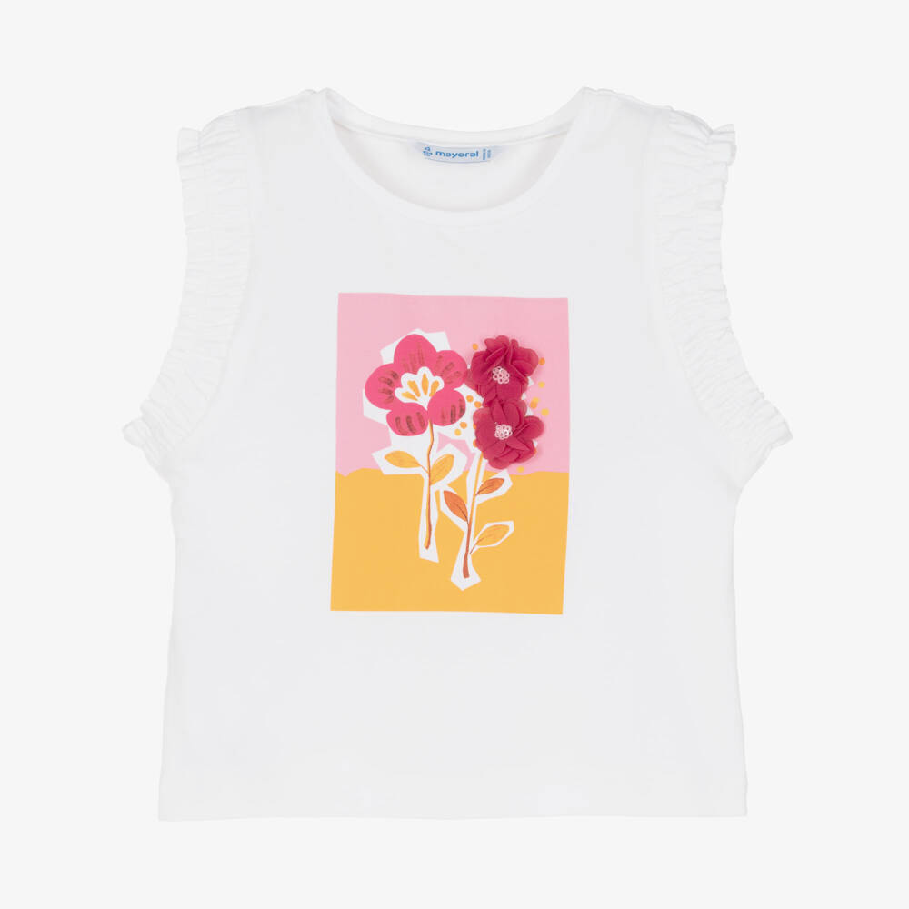 Mayoral-Girls White Sleeveless Flower Top | Childrensalon Outlet