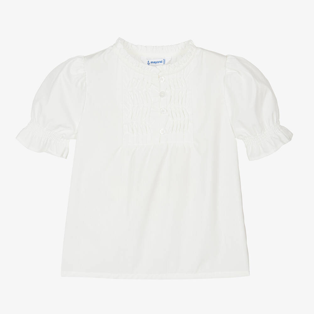 Mayoral-Girls White Smocked Blouse  | Childrensalon Outlet