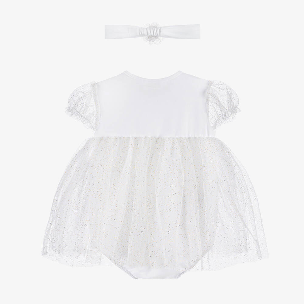 Mayoral Newborn-Girls White Sparkle Tulle Dress Ensemble | Childrensalon Outlet