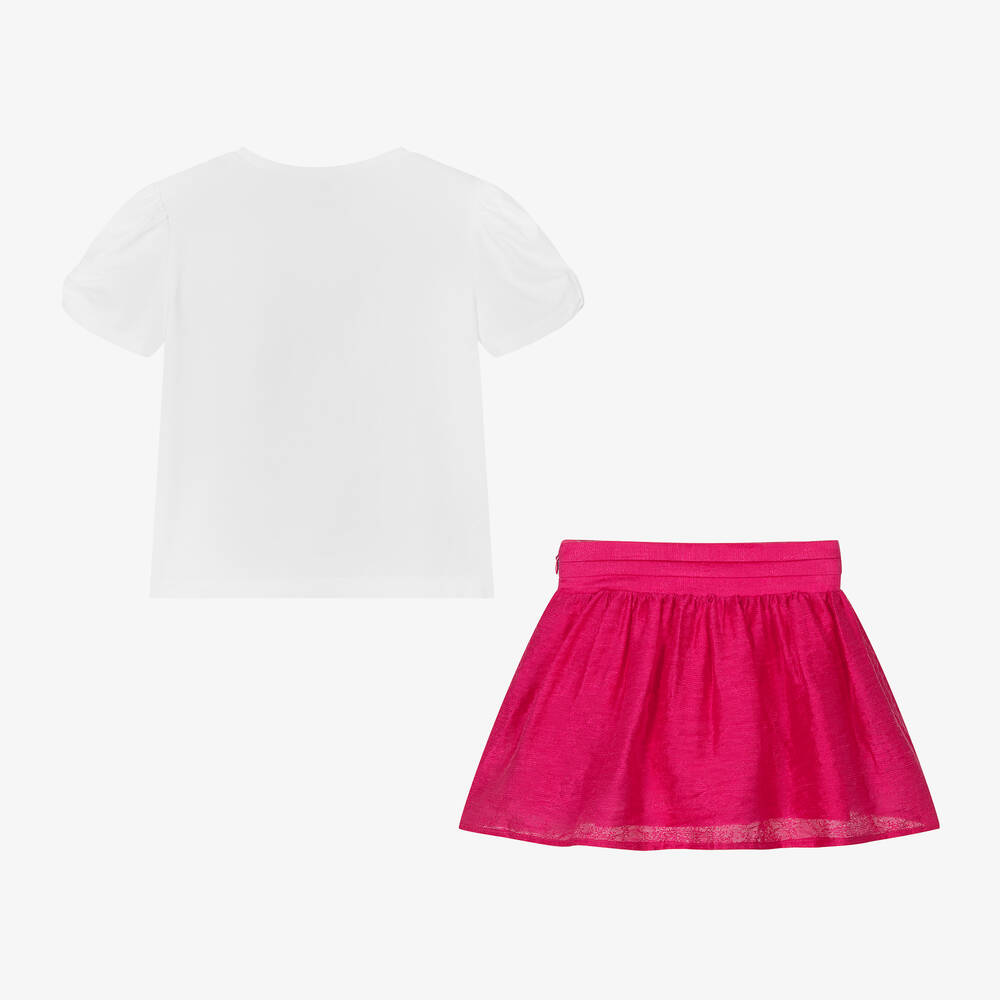 Mayoral-Girls White Top & Pink Skirt Set | Childrensalon Outlet