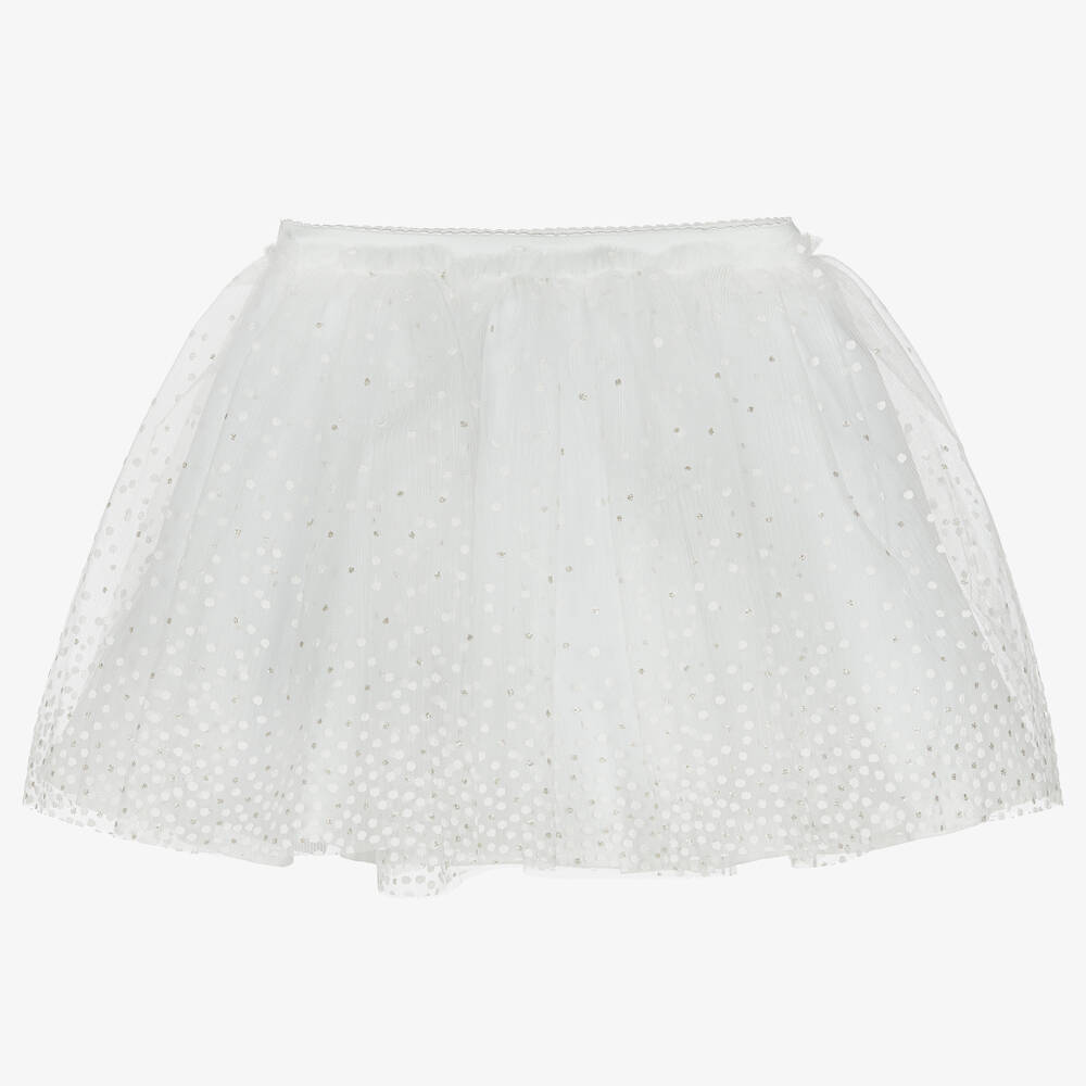 Mayoral - Белая юбка-пачка из тюля в горошек для девочек | Childrensalon