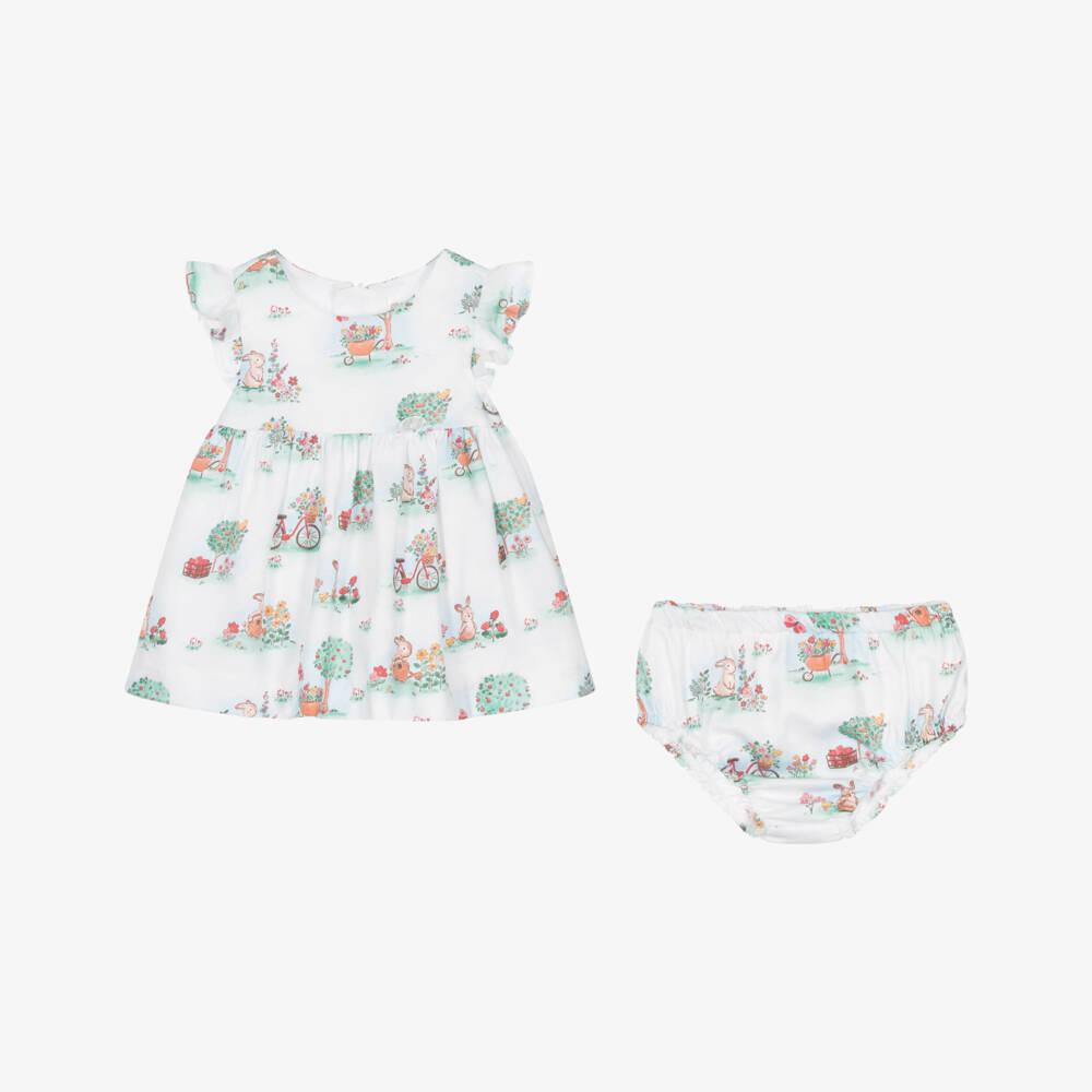 Mayoral Newborn-Girls White & Verdant Bunny Dress | Childrensalon Outlet