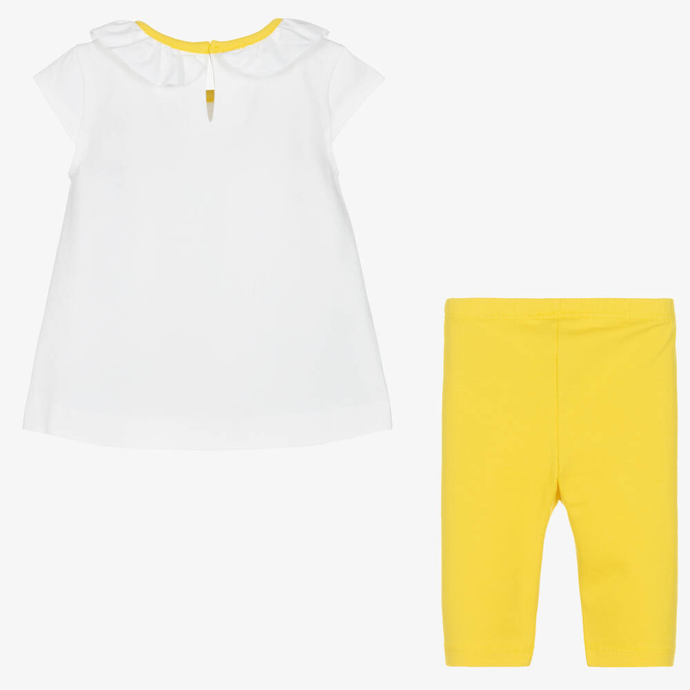 Mayoral-طقم ليغنغز قطن مستدام جيرسي لون أبيض وأصفر | Childrensalon Outlet