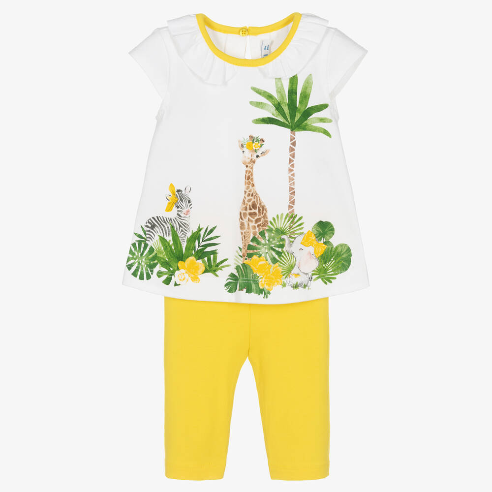 Mayoral - Girls White & Yellow Safari Leggings Set | Childrensalon