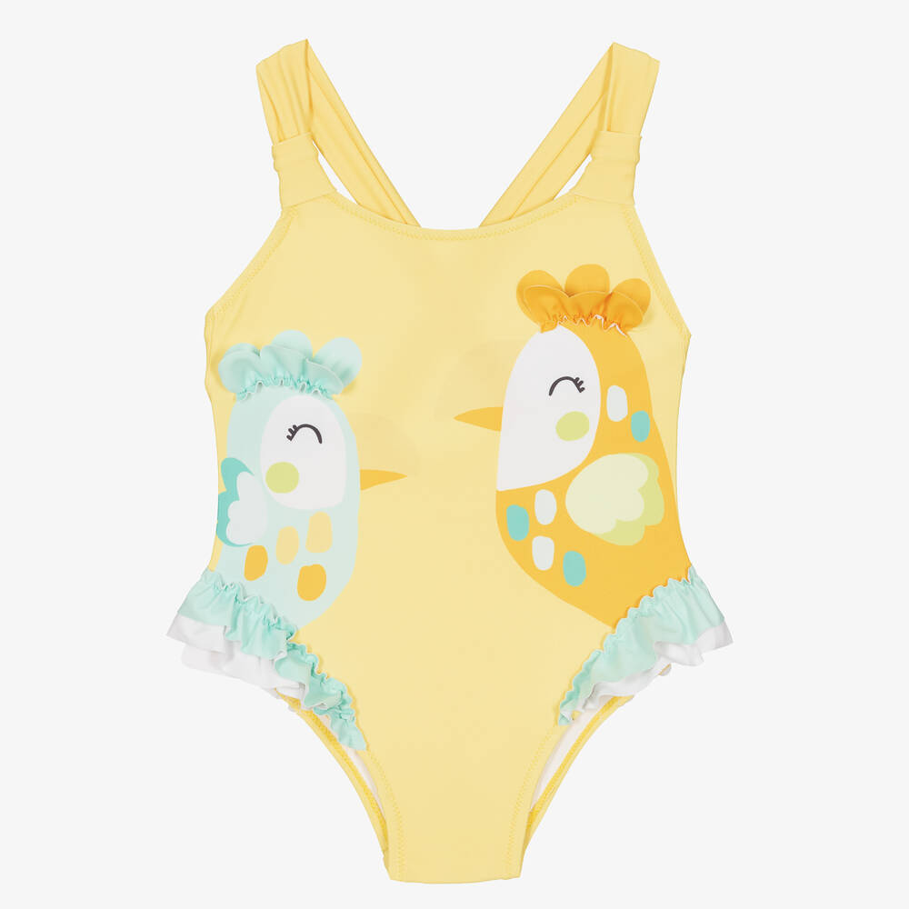 Mayoral - Girls Yellow Bird Print Swimsuit | Childrensalon