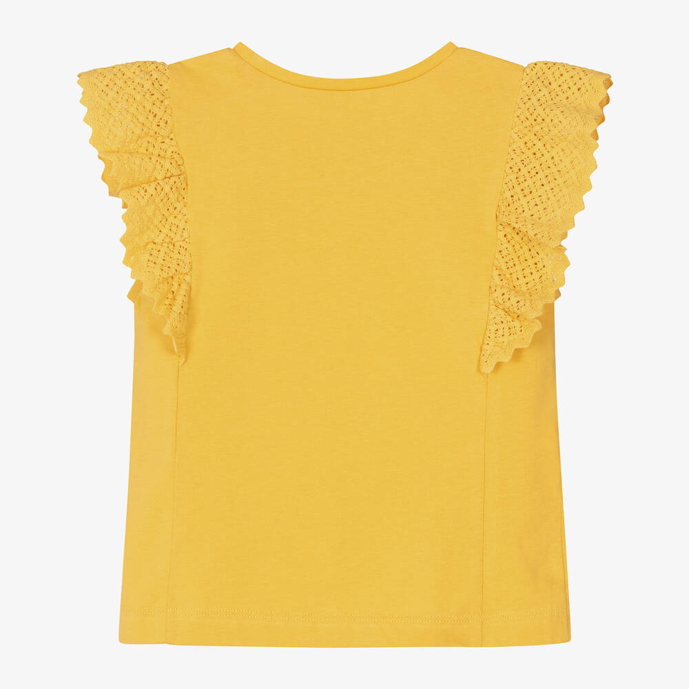 Mayoral-Girls Yellow Cotton & Crochet Lace Top | Childrensalon Outlet