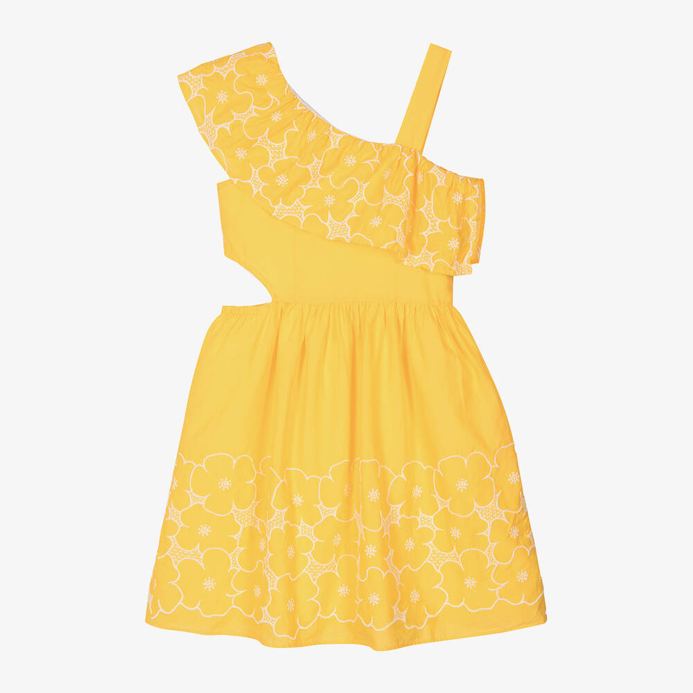 Mayoral-Girls Yellow Cotton Embroidered Dress | Childrensalon Outlet
