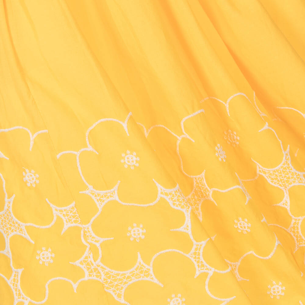 Mayoral-Girls Yellow Cotton Embroidered Dress | Childrensalon Outlet