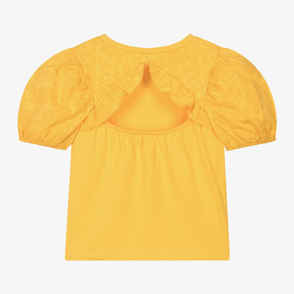 مايورال-تيشيرت قطن لون أصفر بطبعة ورود للبنات | Childrensalon Outlet